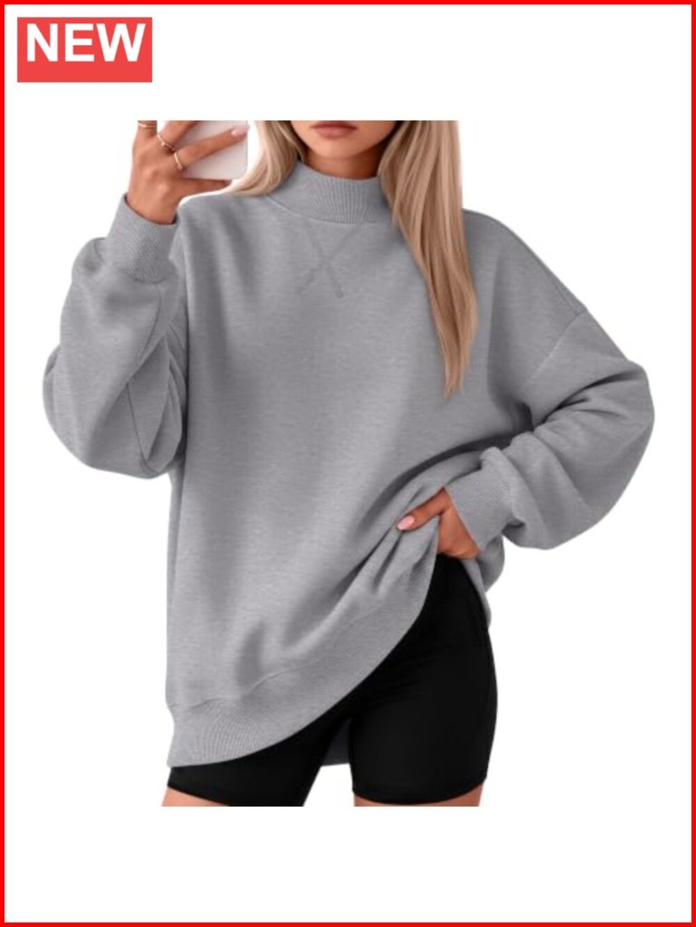 Women's Oversized Mock Neck Sweatshirt Drop Shoulder Fall Top